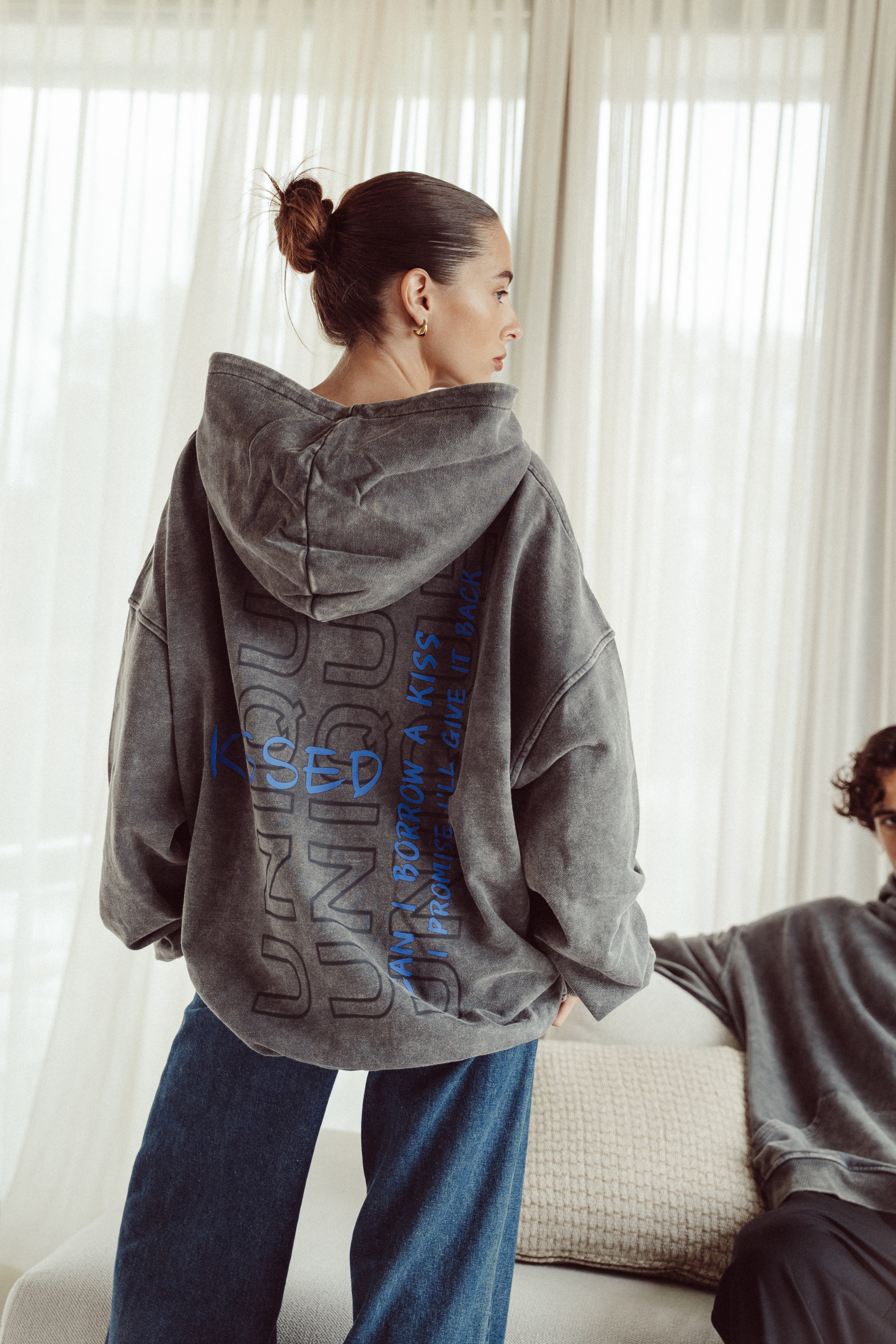 Borrow a Kiss Hoodie - Washed Grey